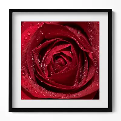 Obraz v ráme Detailný záber na červenú ružu v rose