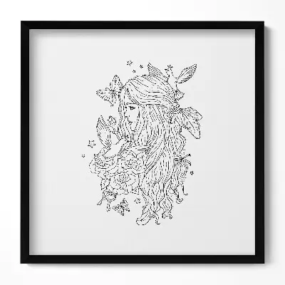 Obraz v ráme s ilustráciou čiarovej grafiky dievčaťa