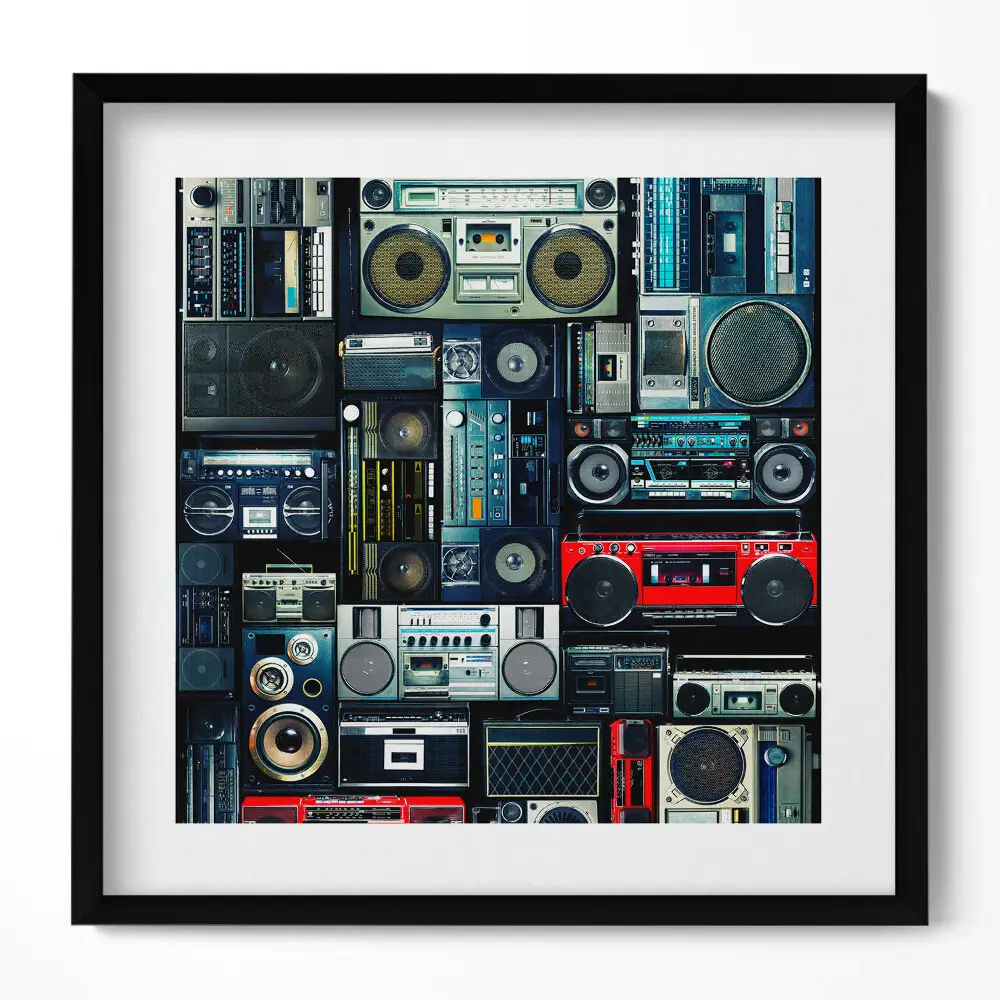 Obraz v ráme Hudba Vintage boombox