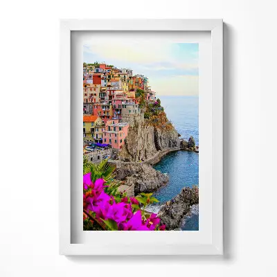 Obraz v ráme Kvety a pobrežie Cinque Terre v Taliansku