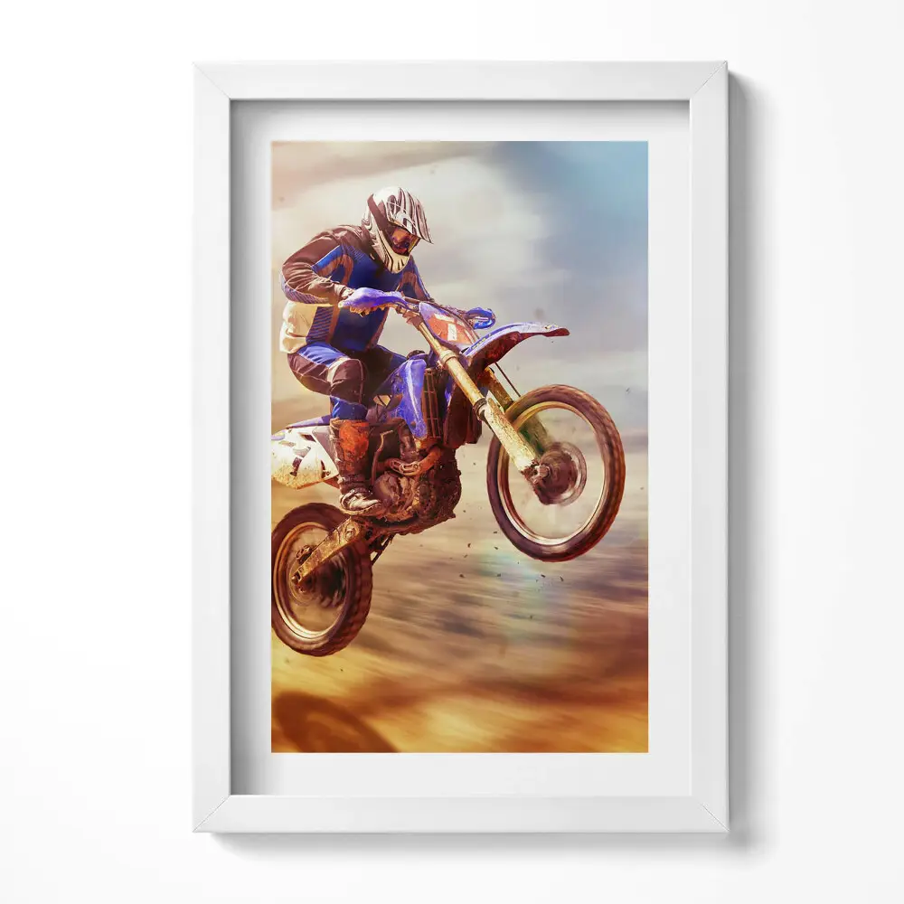 Obraz v ráme Motocyklista v púšti