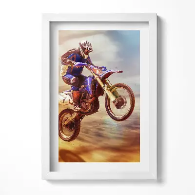 Obraz v ráme Motocyklista v púšti