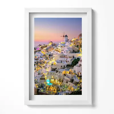 Obraz v ráme Architektúra Santorini v noci v Grécku