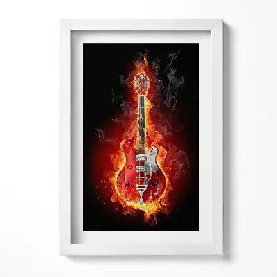 Obraz v ráme Horiaca červená elektrická gitara