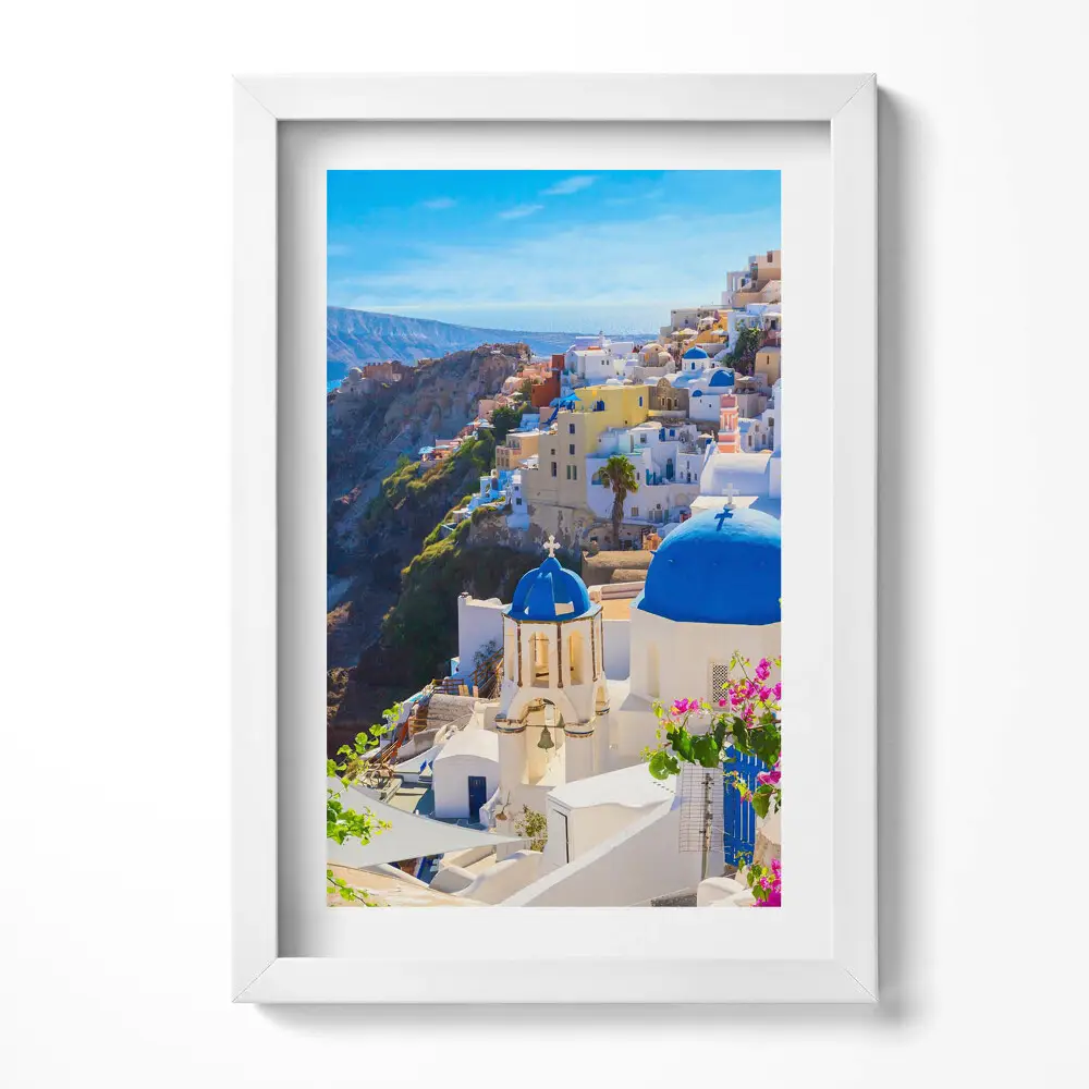 Obraz v ráme Pohľad na grécku architektúru Santorini