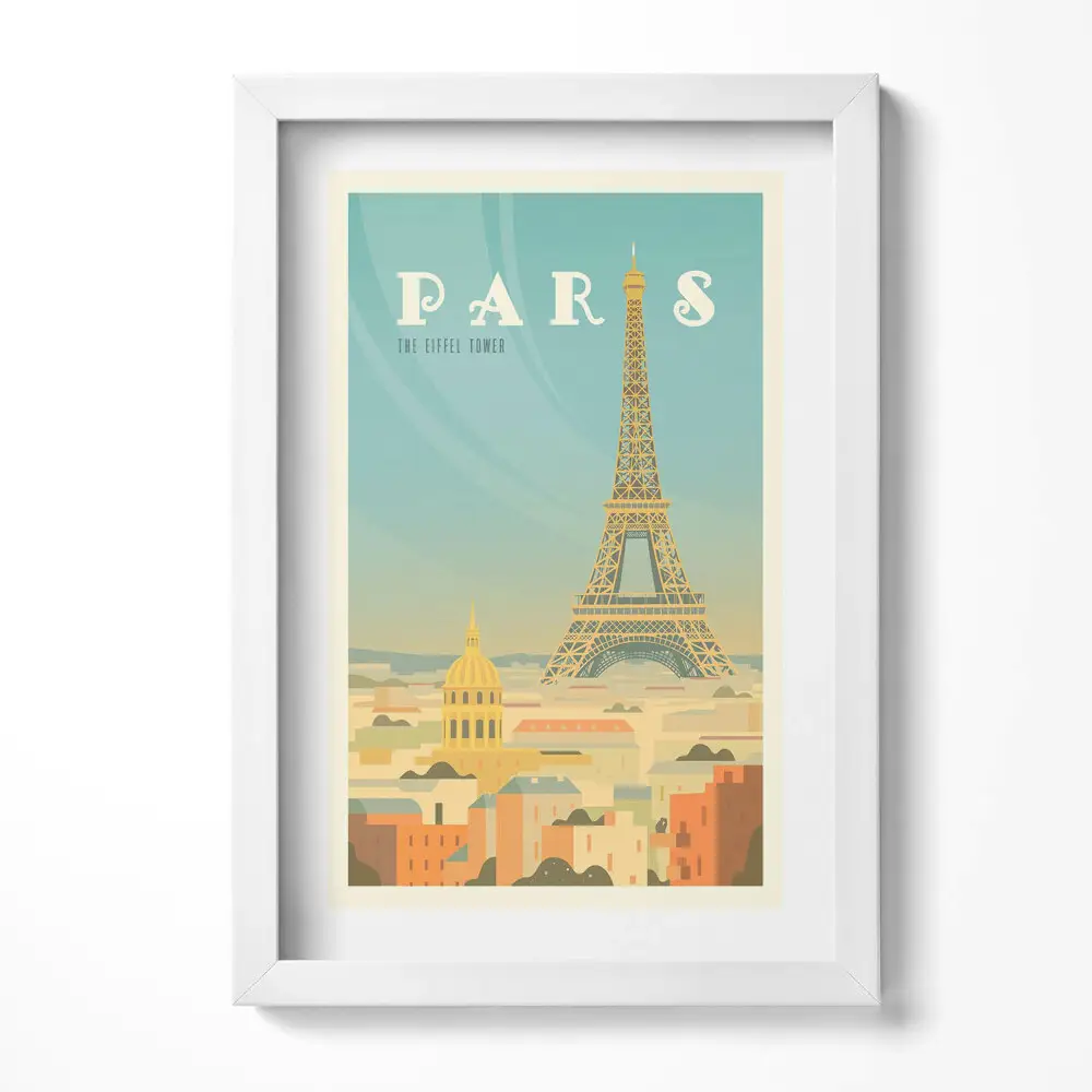 Obraz v ráme s ilustráciou Paríža a Eiffelovej veže
