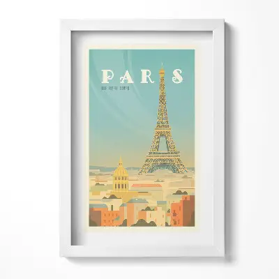 Obraz v ráme s ilustráciou Paríža a Eiffelovej veže