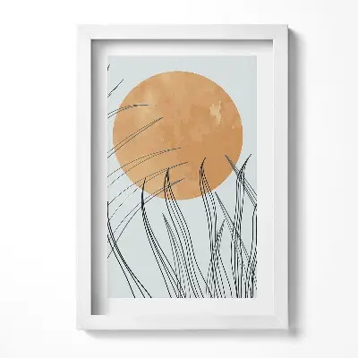 Obraz v ráme Minimalistické rastliny a slnko v boho štýle