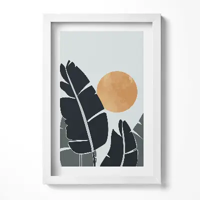 Obraz v ráme Minimalistické rastliny a slnko v boho štýle