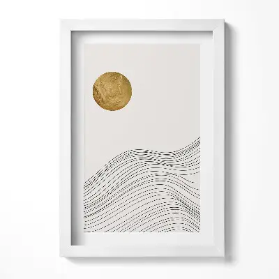 Obraz v ráme Boho abstraktné minimalistické tvary so zlatým detailom