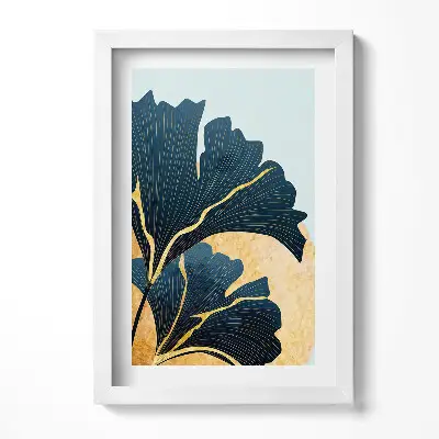 Obraz v ráme Ilustrácia listov ginkga so zlatým slnkom