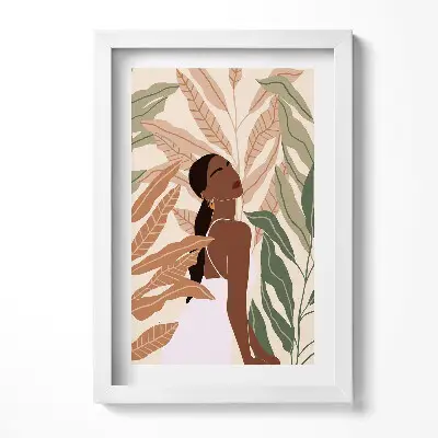 Obraz v ráme Ilustrácia ženy medzi listami v boho štýle
