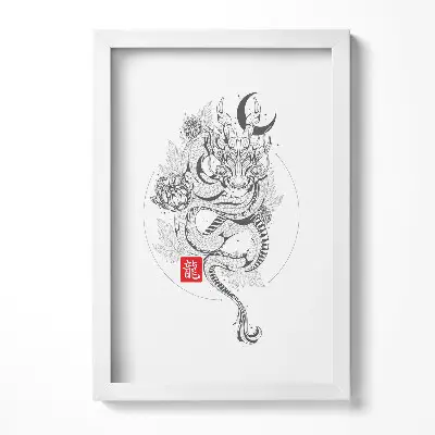 Obraz v ráme s ilustráciou čínskeho draka