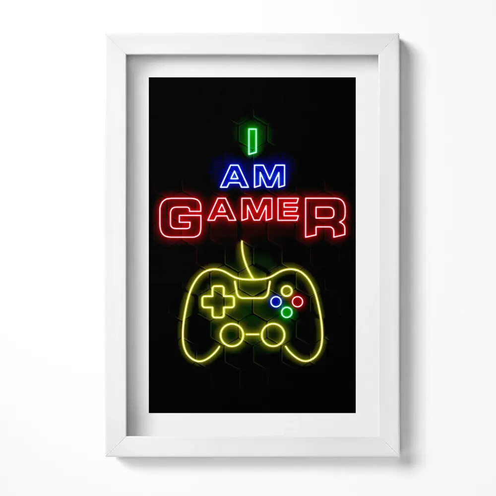 Neónový obraz v ráme pre hráčov I am gamer