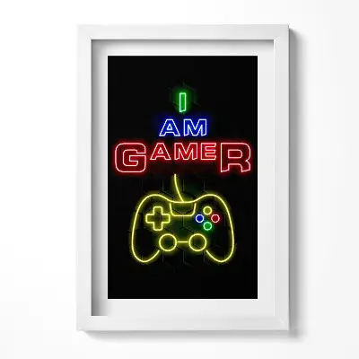 Neónový obraz v ráme pre hráčov I am gamer