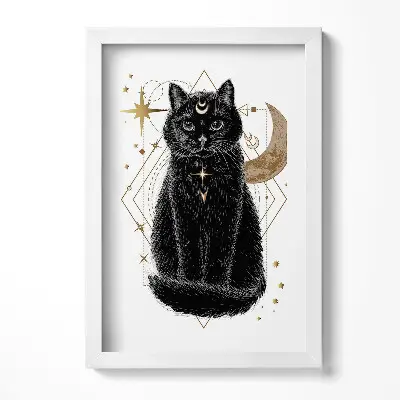 Obraz v ráme Magická čierna mačka a vesmír