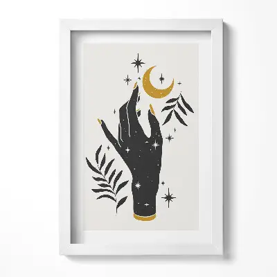 Obraz v ráme s ilustráciou ženskej ruky a hviezd