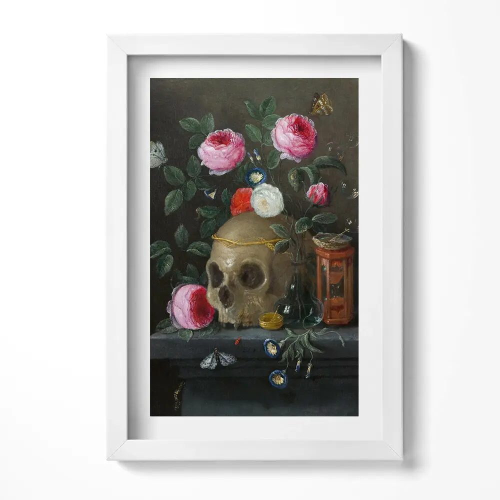 Obraz v ráme Lebka medzi kvetmi