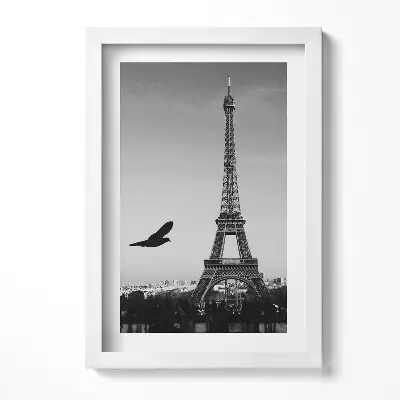 Obraz v ráme Eiffelova veža a letiaci vták Paríž