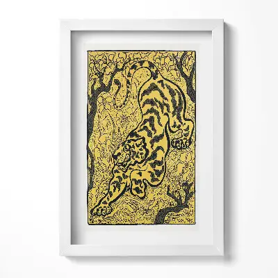 Obraz v ráme s ilustráciou čínskeho tigra