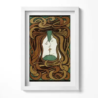 Obraz v ráme s ilustráciou bozkávajúcich sa žien
