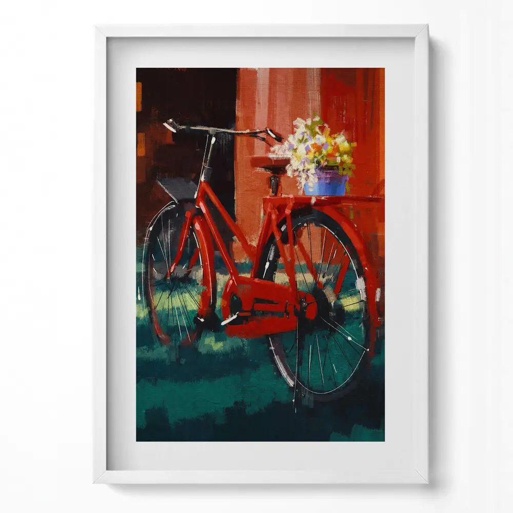 Obraz v ráme Bicykel s kvetinovým aranžmánom