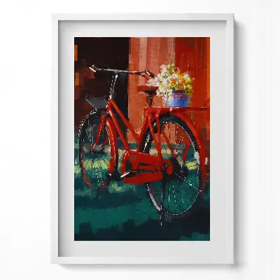 Obraz v ráme Bicykel s kvetinovým aranžmánom