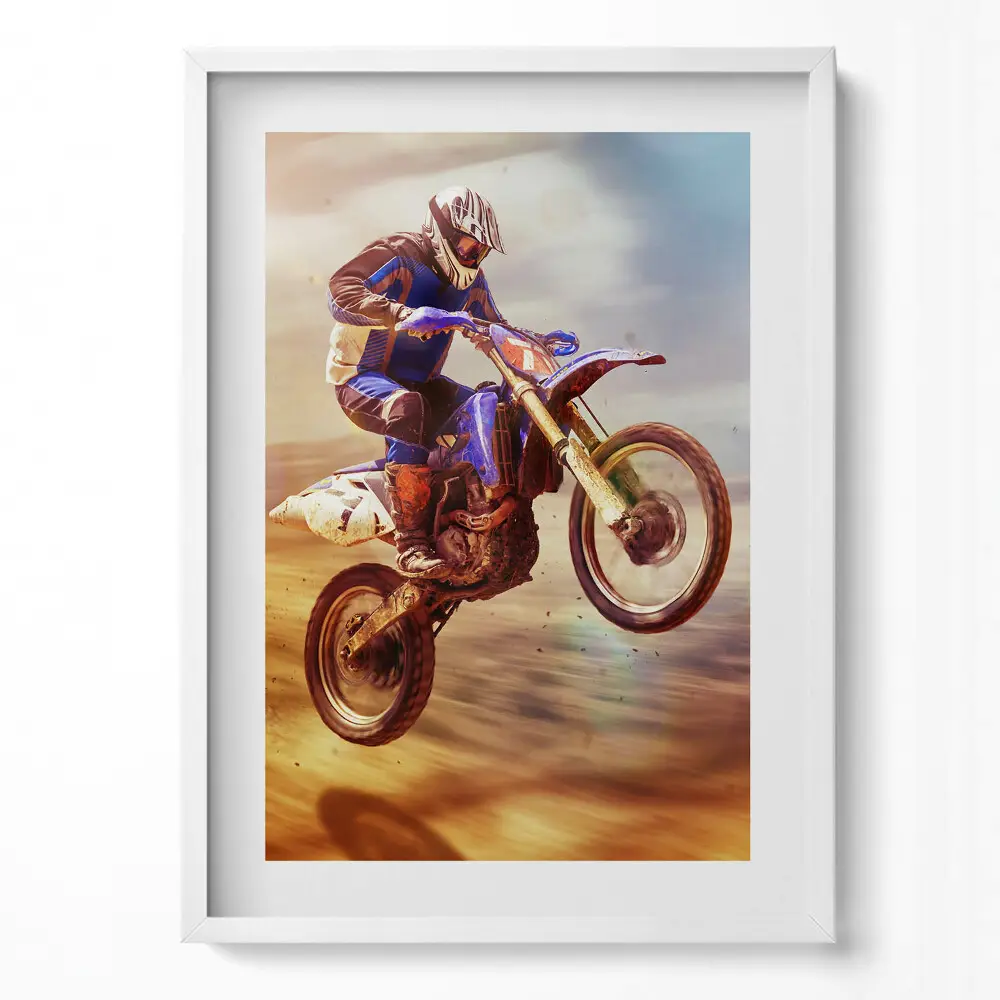 Obraz v ráme Motocyklista v púšti
