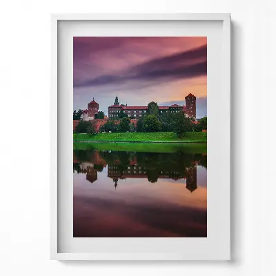 Obraz v ráme Východ slnka na kráľovskom hrade Wawel