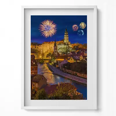 Obraz v ráme Ohňostroj nad Krumlovom Česká republika
