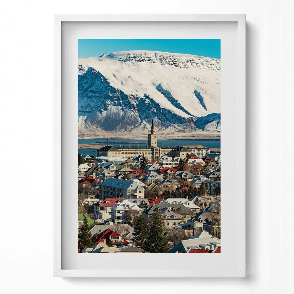 Obraz v ráme Pohľad na Reykjavík na Islande