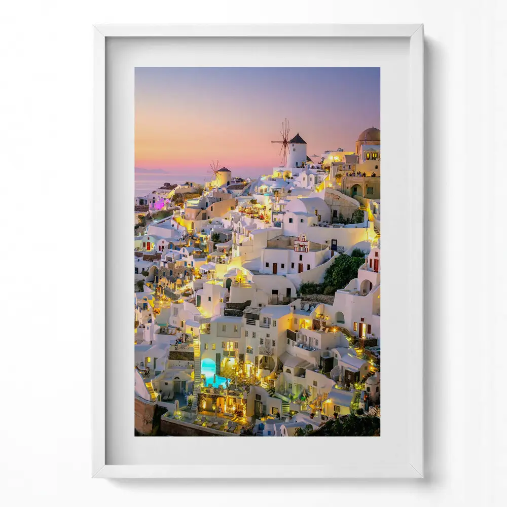Obraz v ráme Architektúra Santorini v noci v Grécku