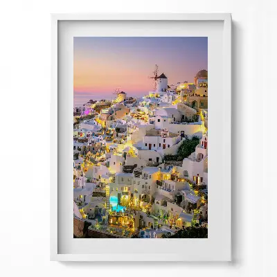 Obraz v ráme Architektúra Santorini v noci v Grécku