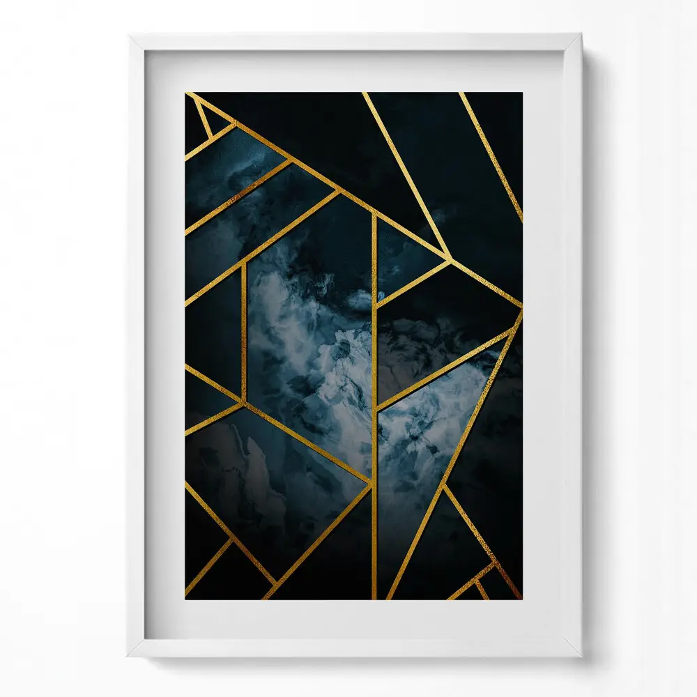 Obraz v ráme Tmavá geometrická abstrakcia so zlatým motívom