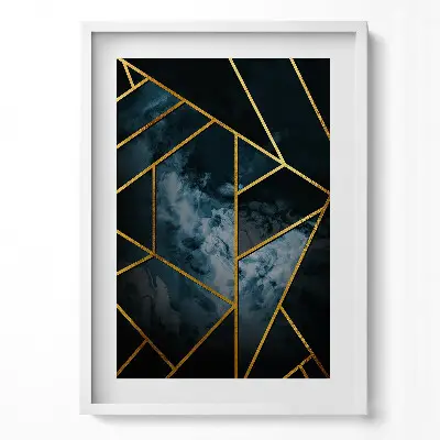 Obraz v ráme Tmavá geometrická abstrakcia so zlatým motívom