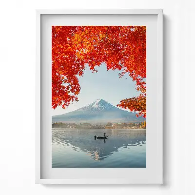 Obraz v ráme Krajina hory Fuji pod červeným stromom