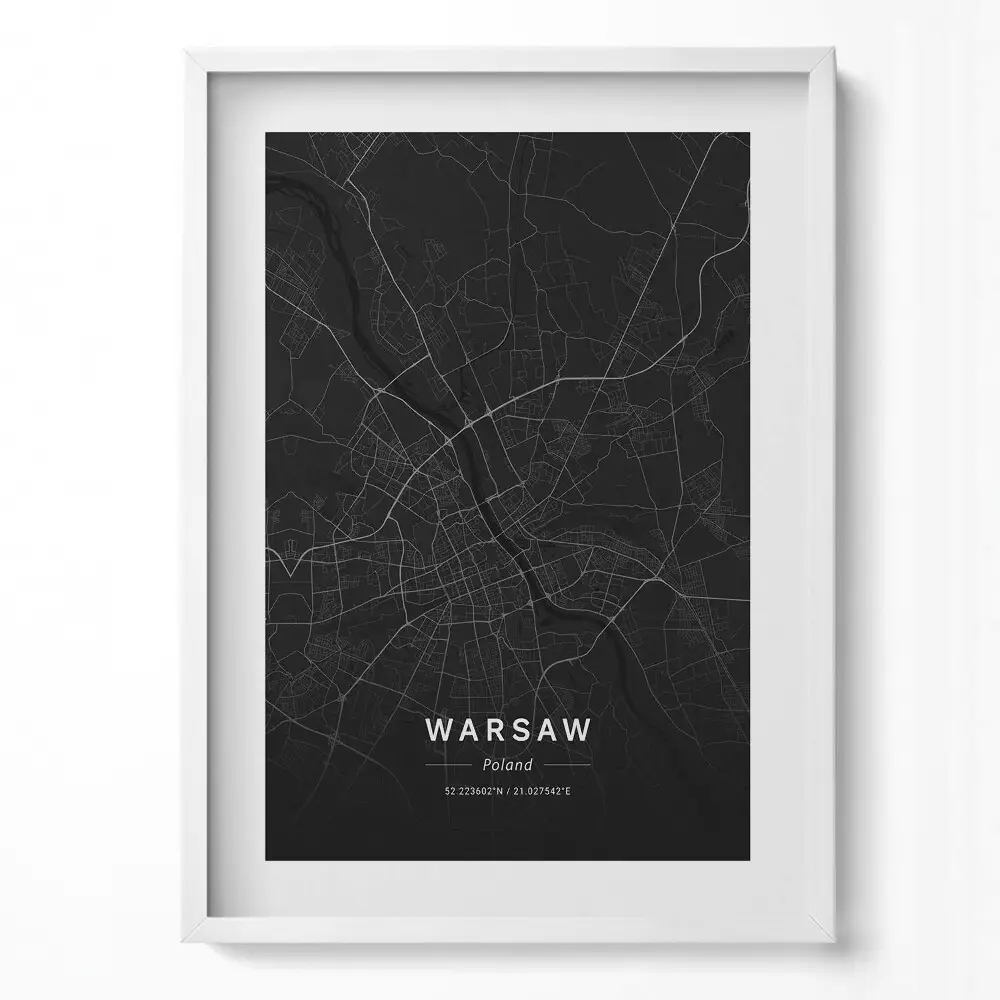 Obraz na stenu v ráme s mapou mesta Varšava