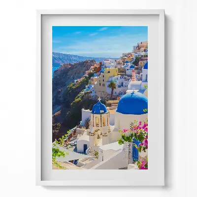 Obraz v ráme Pohľad na grécku architektúru Santorini