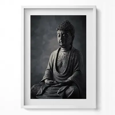 Obraz v ráme Čiernobiela fotografia sochy Budhu