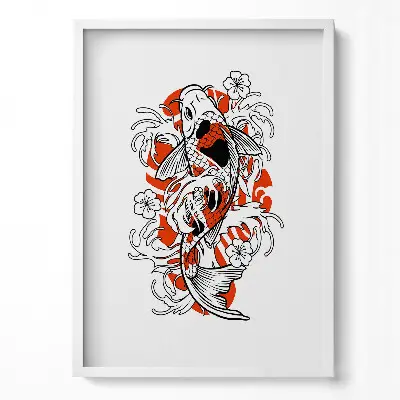 Obraz v ráme s ilustráciou koi rýb v japonskom štýle