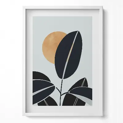 Obraz v ráme Minimalistické rastliny a slnko v boho štýle