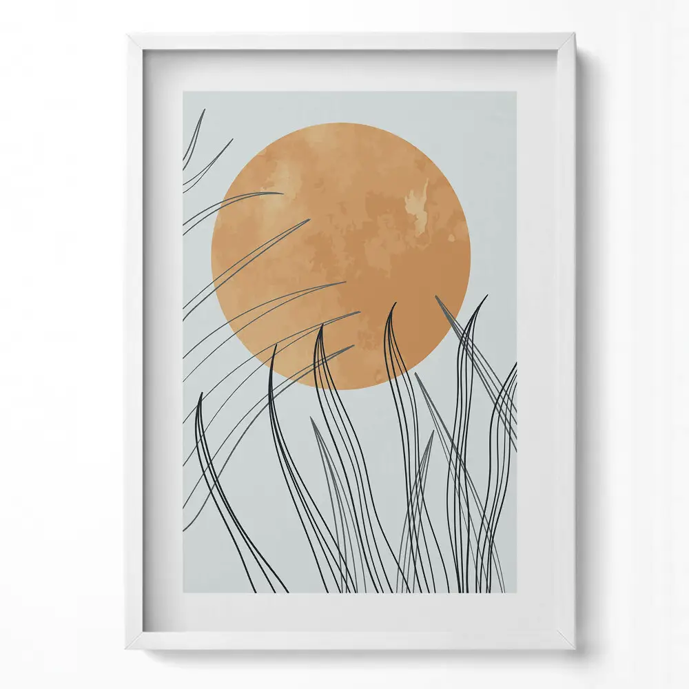 Obraz v ráme Minimalistické rastliny a slnko v boho štýle