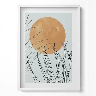 Obraz v ráme Minimalistické rastliny a slnko v boho štýle