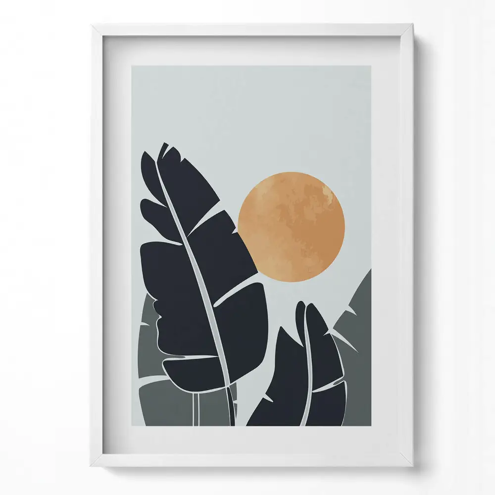 Obraz na stenu v ráme Minimalistické rastliny a slnko v boho štýle