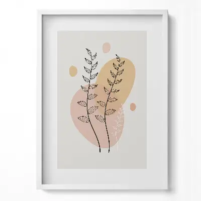 Obraz v ráme s abstraktným motívom rastlín v boho štýle