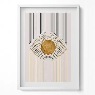 Obraz v ráme Boho s abstraktnými minimalistickými tvarmi a zlatým detailom