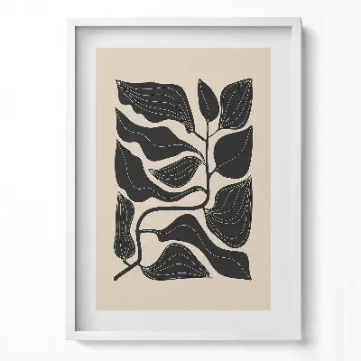 Minimalistický obraz v ráme s ilustráciou listov rastlín