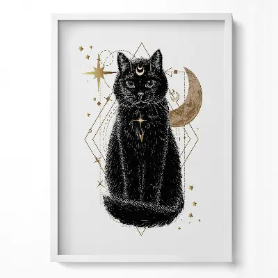 Obraz v ráme Magická čierna mačka a vesmír