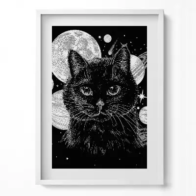 Obraz v ráme Magická čierna mačka a vesmír