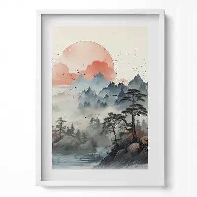 Obraz v ráme Horská lesná krajina v japonskom štýle
